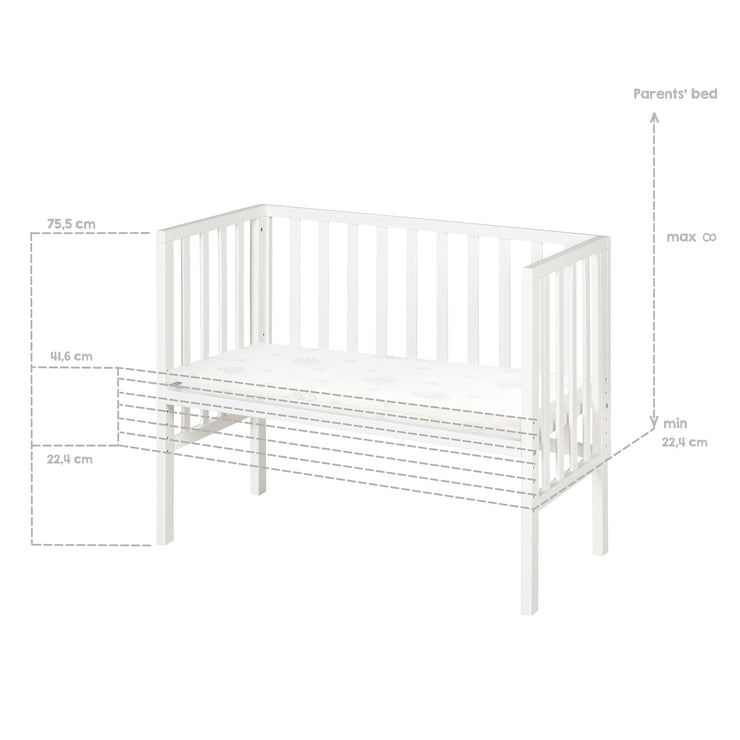 Culla co-sleeping 2 in 1 safe asleep® 45 x 90 cm con materasso + barriera in tela - Legno bianco