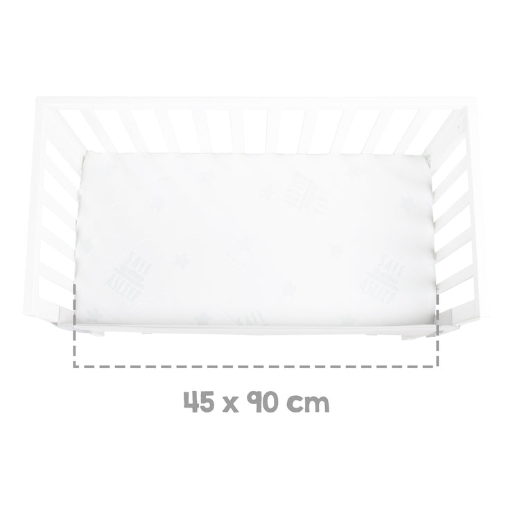 Lit latéral 2 en 1 en toute sécurité® 45 x 90 cm avec matelas + barrière en toile - Blanc en bois