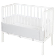 2 in 1 safe asleep® Bedside Crib 45 x 90 cm with Mattress + Canvas Barrier - White Wooden