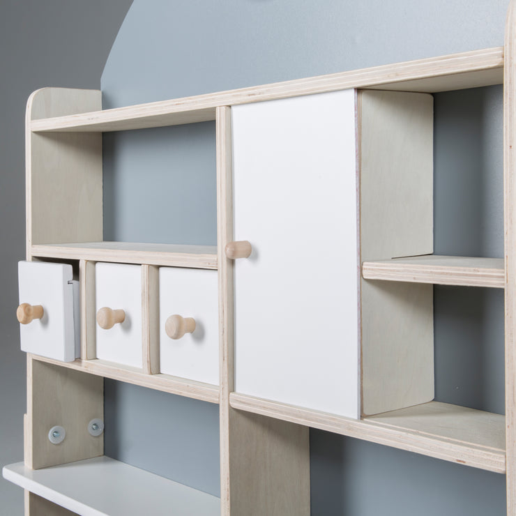 Kaufladen für Kinder, Kaufmannsladen aus Holz, Verkaufsstand mit Theke und Seitentheke