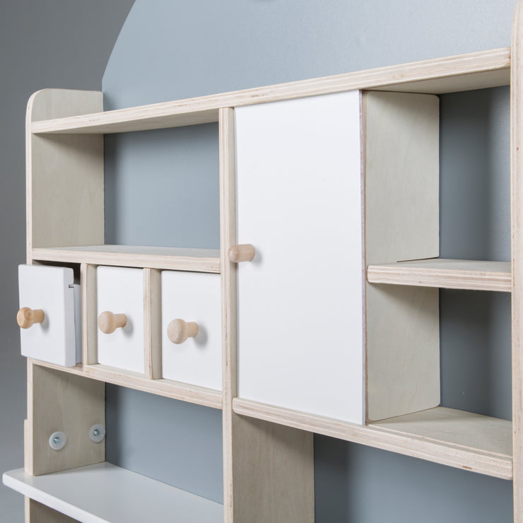 Kaufladen für Kinder, Kaufmannsladen aus Holz, Verkaufsstand mit Theke und Seitentheke