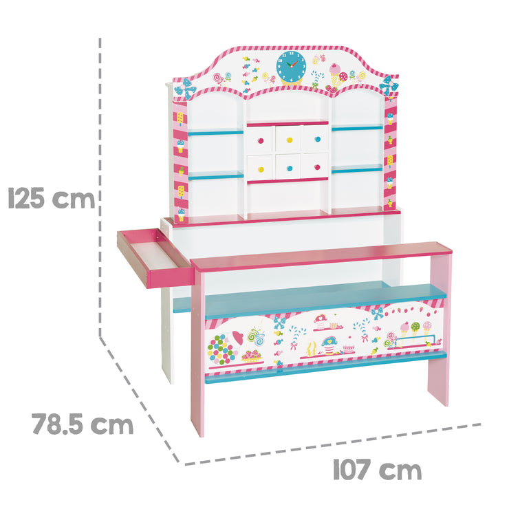 Shop 'Candy-Shop', 6 drawers, clock, counter, side counter, checkout & shop accessories
