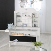Candyshop bianco, con accenti grigi, cassetti, bancone laterale e frontale, incl. accessorio