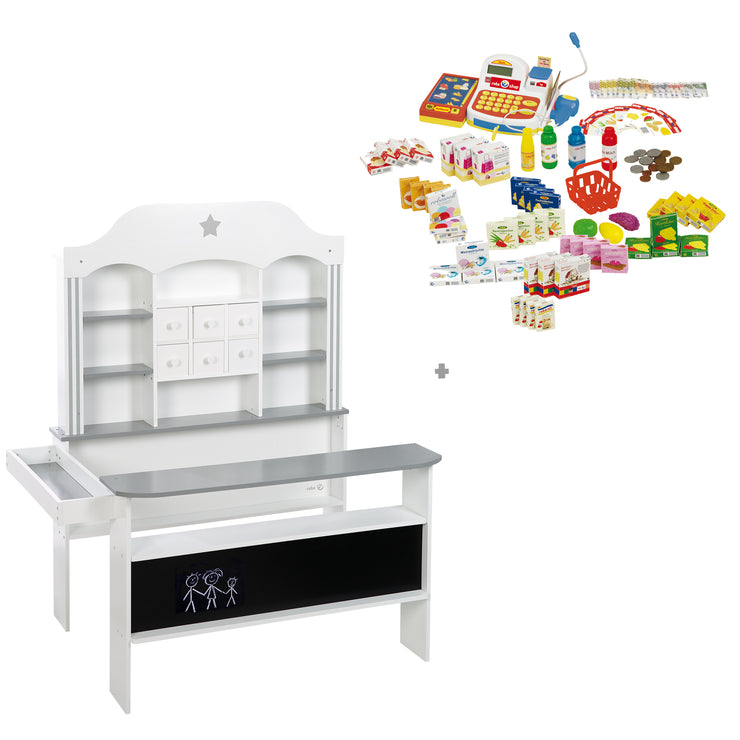 Épicerie "Candy Shop" blanc, avec tiroirs, comptoir latéral et frontal, incl. accessoires