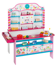 Negozio "Candy-Shop", 6 cassetti, orologio, bancone, bancone laterale, cassa e accessori per cassetti