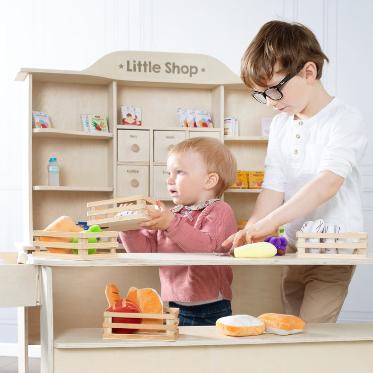 Stand d'Épicerie pour Enfants avec 4 Tiroirs et Compartiments pour