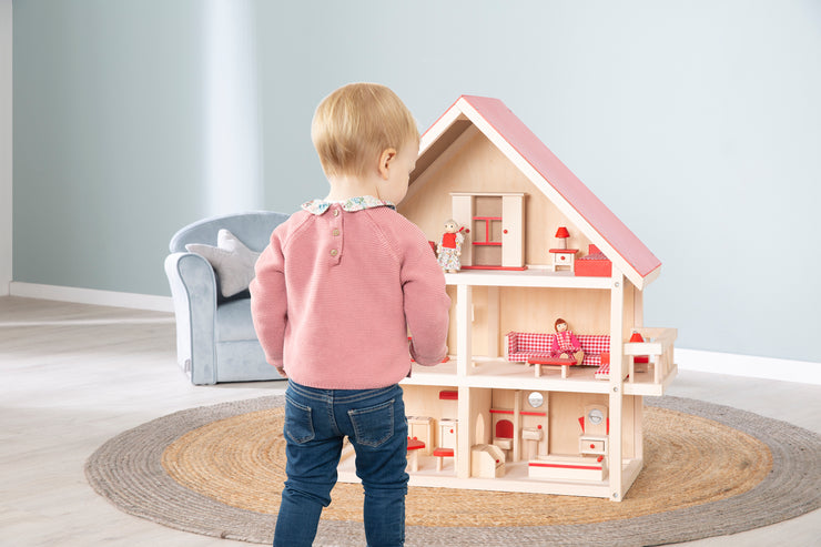Doll house, doll villa incl. Furniture and dolls, girls toys, natural – roba