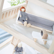 Puppenhaus inkl. Möbel & Puppen, Mädchen-Spielzeug aus Holz natur