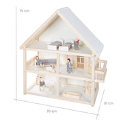 Puppenhaus inkl. Möbel & Puppen, Mädchen-Spielzeug aus Holz natur