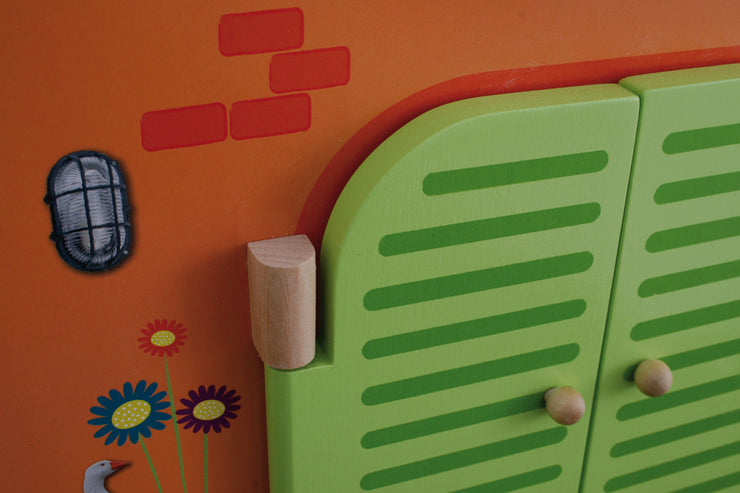 Farm 'farm', printed wooden toy, set with barn, stable, hayloft, fence & 6 farm animals, plug -in