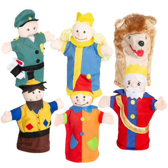 Kasperlefiguren aus Stoff, Handpuppenset 6-tlg, Kasperpuppen für Puppentheater & Rollenspiel