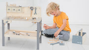 Workbench, large wooden workbench, incl. tool set, large worktop, shelf, 3 drawers