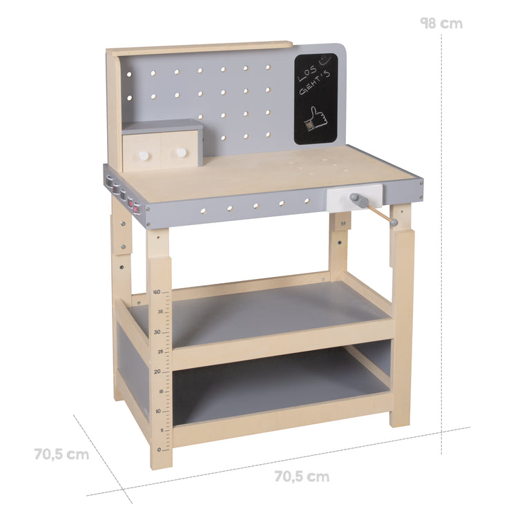 Banc de travail, établi en bois, set d'outils, grand plan de travail, étagère, 3 tiroirs, agrandissable