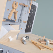 Werkbank, Holzwerkbank, Werkzeug-Set, große Arbeitsplatte, Ablage, 3 Schubfächer, mitwachsend