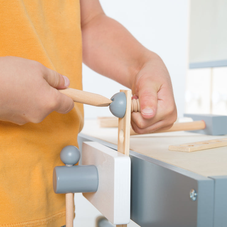 Werkbank, Holzwerkbank, Werkzeug-Set, große Arbeitsplatte, Ablage, 3 Schubfächer, mitwachsend