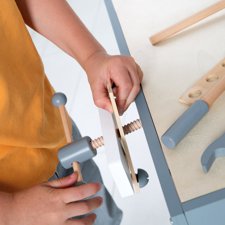 Werkbank, Holzwerkbank, Werkzeug-Set, große Arbeitsplatte, Ablage, 3 Schubfächer, mitwachsend