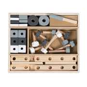 Wooden construction kit for children, 48-piece kit, wooden tool box, toys from 3 years
