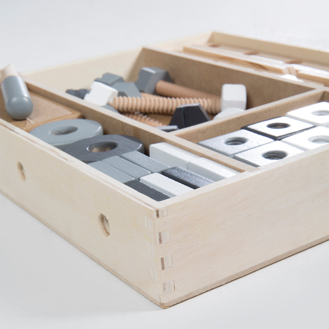 Jeu de construction en bois, kit pour enfant 48 pièces, boîte à outils en bois, jouets dès 3 ans