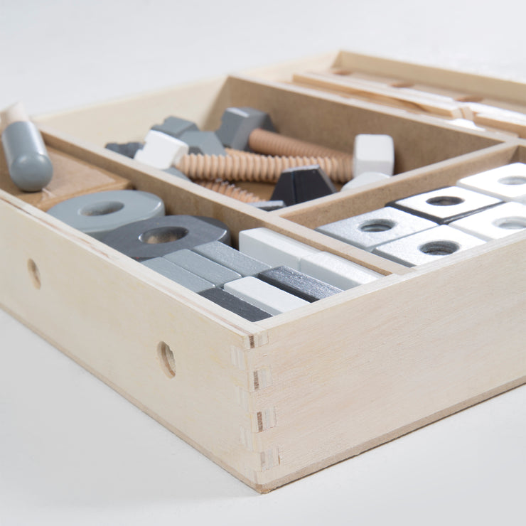 Holzbaukasten für Kinder, Baukasten-Set 48-tlg, Holz-Werkzeugkiste, Spielzeug ab 3 Jahren