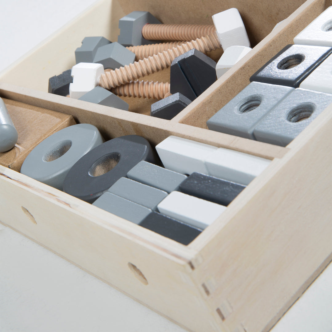 Jeu de construction en bois, kit pour enfant 48 pièces, boîte à outils en bois, jouets dès 3 ans