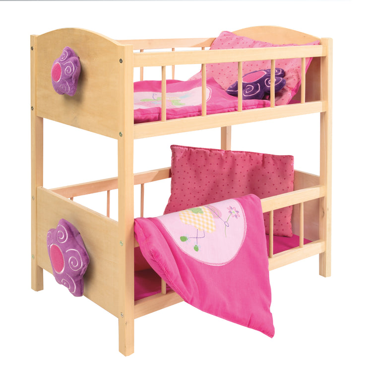 Doll bunk bed series 'Happy Fee', natural wood, including textile fittings, removable flower