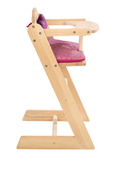 Doll high chair series 'Happy Fee', for dolls & baby dolls, natural wood with flower