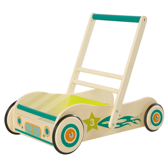 Lauflernwagen 'Rennfahrer', Spiel- & Lauflernhilfe aus Holz mit Bremse