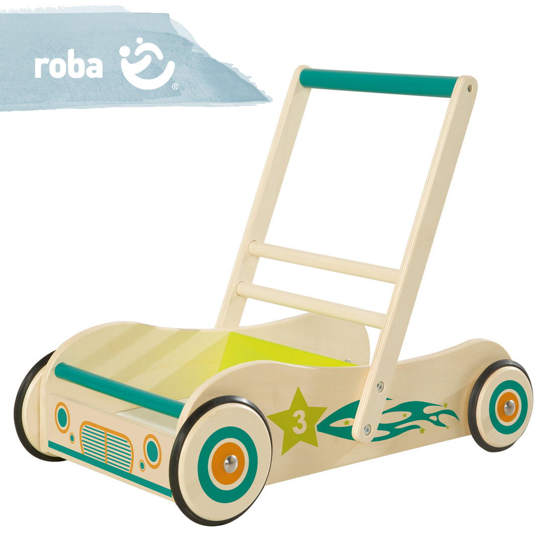 Lauflernwagen 'Rennfahrer', Spiel- & Lauflernhilfe aus Holz mit Bremse