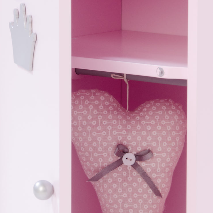 Doll Wardrobe 'Princess Sophie', 2 portes, peinte en rose, y compris le rail de vêtements et le sol