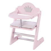 Chaise haute pour poupées "Princess Sophie", pour poupée de bébé, rose/argent avec couronne