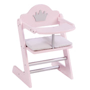 Doll high chair 'Princess Sophie', for dolls & baby dolls, pink / silver with crown