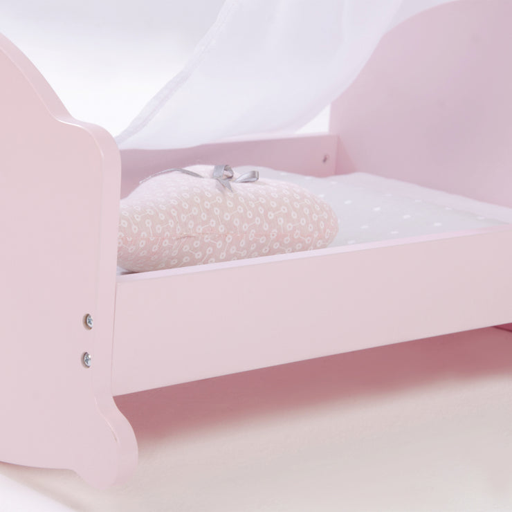 Doll's cradle 'Princess Sophie', including textile furnishings, bed linen and canopy, pink
