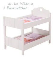 Doll bunk bed 'Fienchen', divisible doll bed, painted white, incl. Textile furnishings