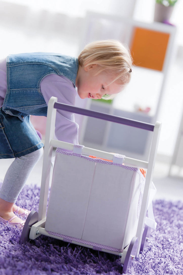 Poussette pour poupée "Fienchen" lilas / blanc, transformable en nacelle, avec équipement