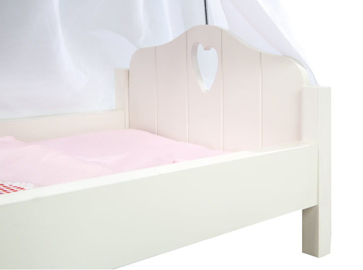 Puppenbett 'Fienchen', inkl. textiler Ausstattung, Bettwäsche & Himmel, weiß lackiert
