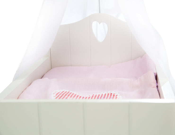 Puppenbett 'Fienchen', inkl. textiler Ausstattung, Bettwäsche & Himmel, weiß lackiert