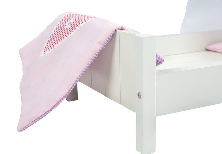 Doll bed 'Fienchen', incl. textile equipment, bed linen & sky, white lacquered