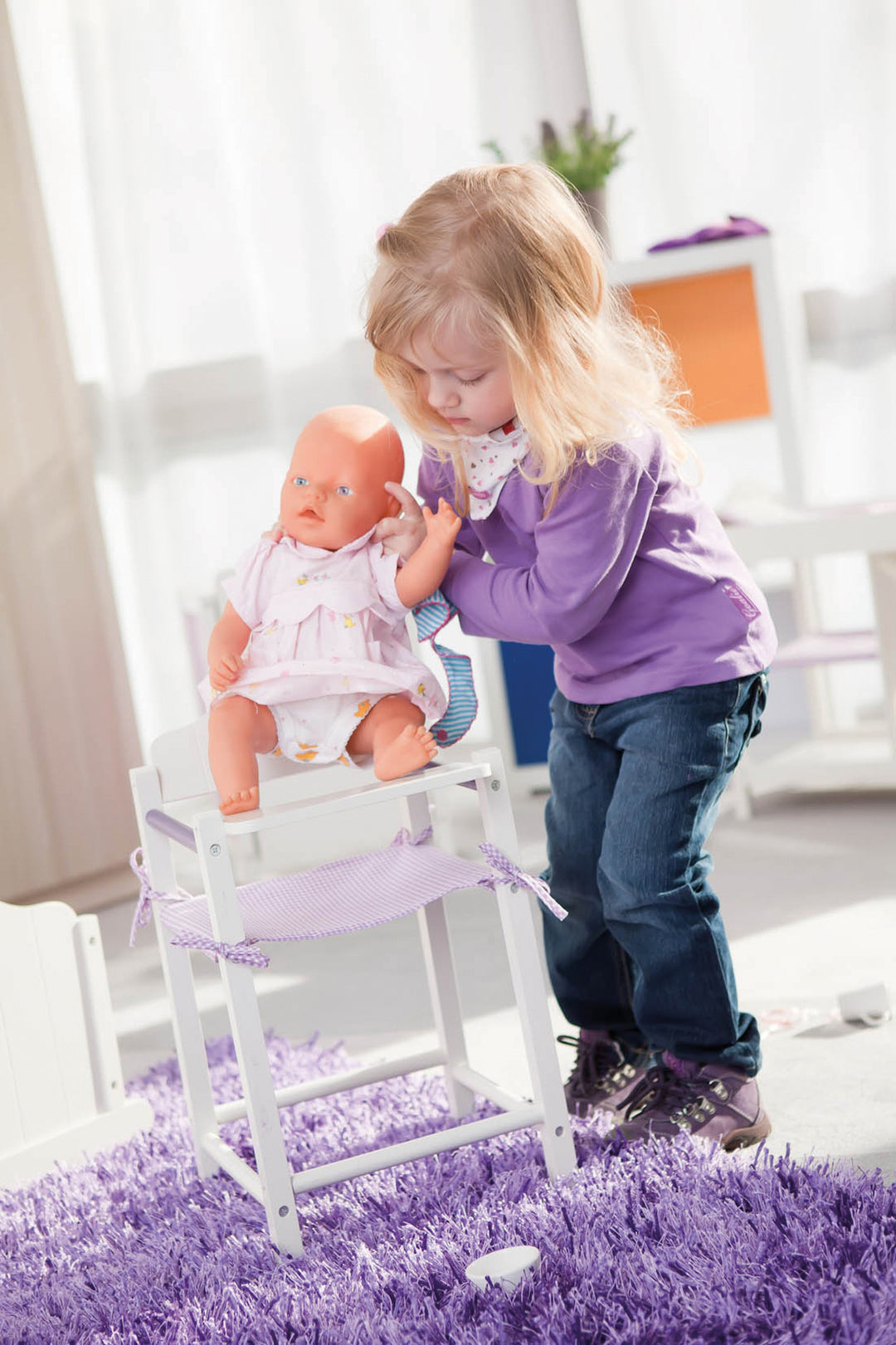 Trona para muñecas 'Fienchen', silla para muñecas bebé y niños, accesorios para muñecas pintada de blanco