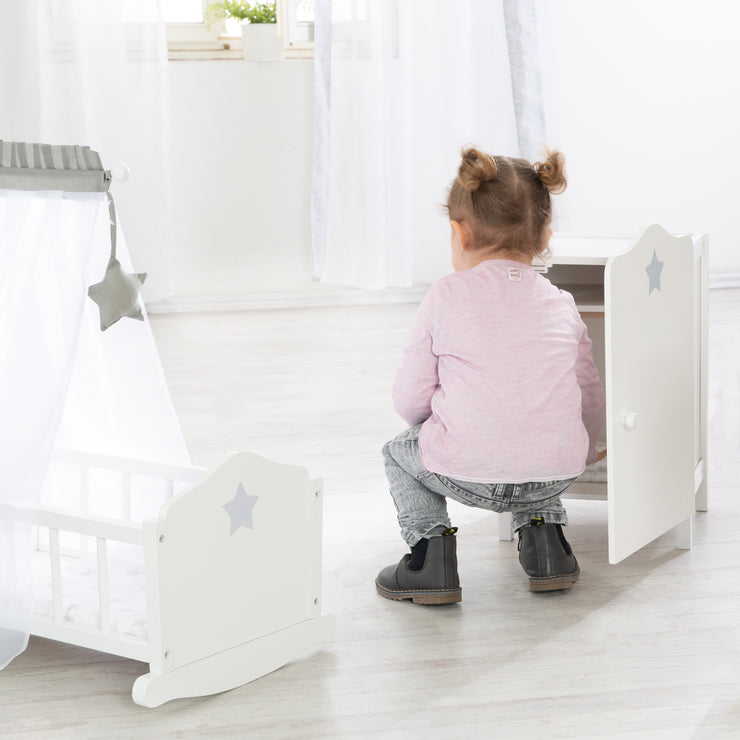 Armoire de poupée "Stella", pour ranger les vêtements et accessoires de poupée, blanc laqué