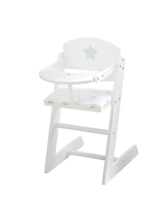 Chaise haute pour poupées 'Stella', chaise en bois blanc pour poupée de bébé