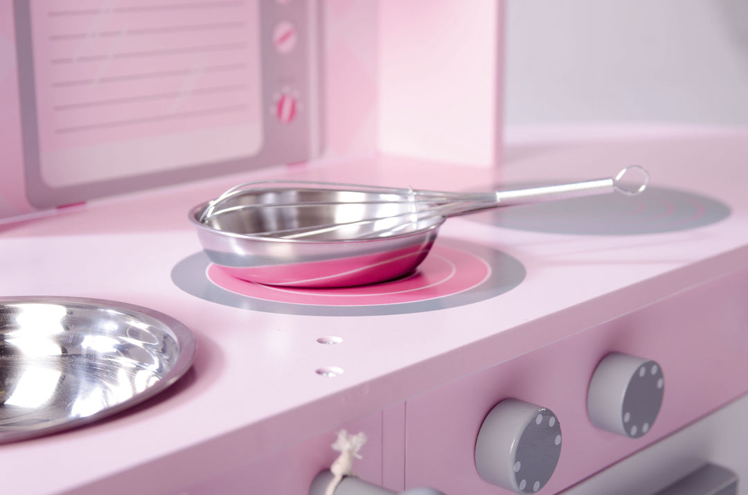 Spielküche rosa, Kinderküche mit Herd, Spüle, Wasserhahn & Regal inkl. Zubehör