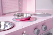 Play kitchen, pink, children's kitchen with stove, sink, faucet & shelf including accessories