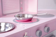 Cocina de juego, rosa, cocina para niños con estufa, fregadero, grifo y estante, incluidos accesorios