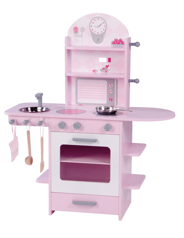 Cuisine de jeu, rose, pour enfant avec cuisinière, évier, robinet et étagère incl. accessoires