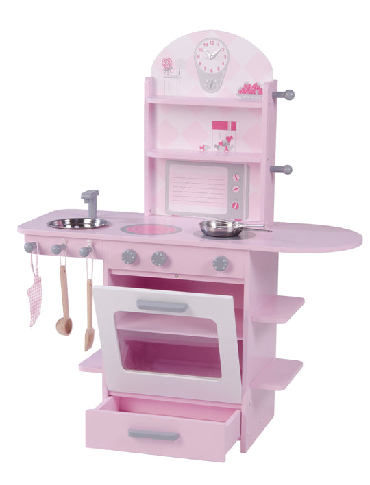 Spielküche rosa, Kinderküche mit Herd, Spüle, Wasserhahn & Regal inkl. Zubehör