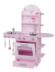 Play kitchen, pink, children's kitchen with stove, sink, faucet & shelf including accessories