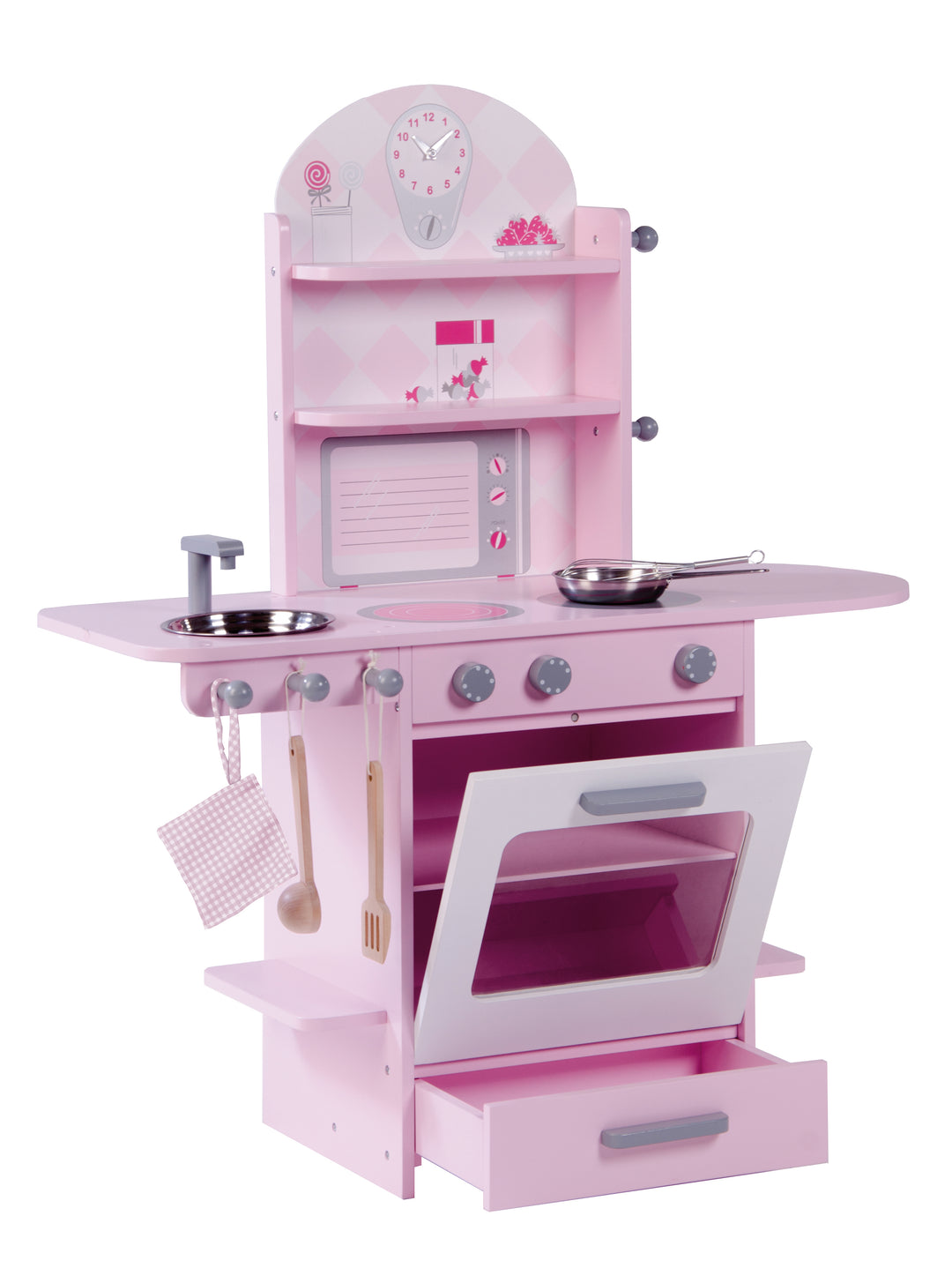 Spielküche rosa, Kinderküche mit Herd, Spüle, Wasserhahn & Regal inkl. Zubehör