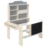 Kaufladen, Holz natur, weiß/grau lackiert, 4 Schubladen, Tafel, Theke & Seitentheke