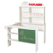 Shop, white wood, sales stand, 4 drawers, clock, board, counter, side counter