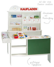 Shop, white wood, sales stand, 4 drawers, clock, board, counter, side counter